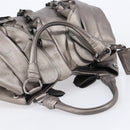 PRADA Frill Hand Bag Leather Gray Silver Auth am13348A-7