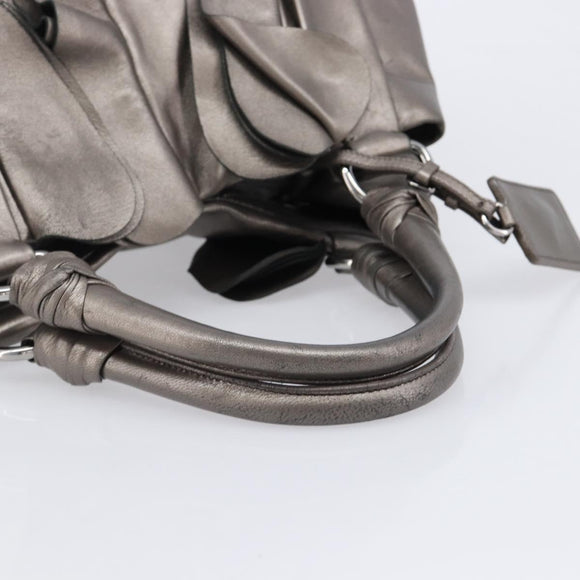 PRADA Frill Hand Bag Leather Gray Silver Auth am13348A