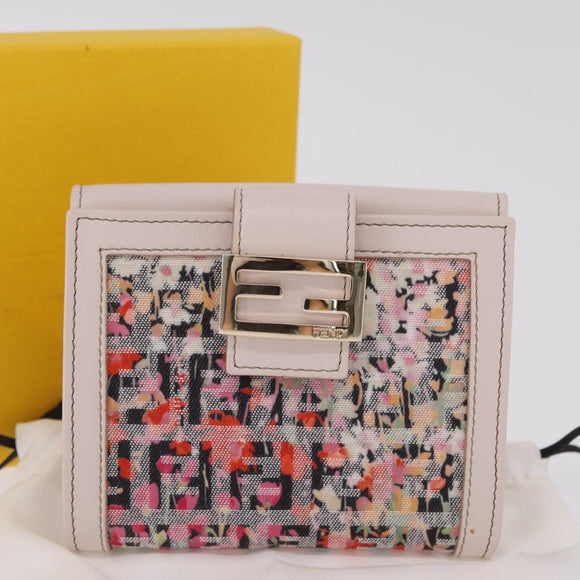FENDI Zucchino Canvas Floral Wallet Multicolor Gold 8M0188 Auth am13358M