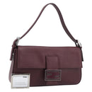 FENDI Mamma Baguette Shoulder Bag Leather Bordeaux Silver 8BR600 Auth am13362SAM-1