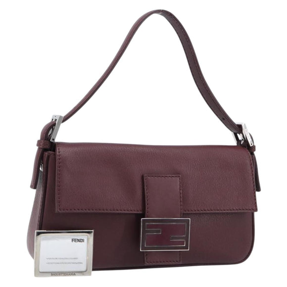 FENDI Mamma Baguette Shoulder Bag Leather Bordeaux Silver 8BR600 Auth am13362SAM