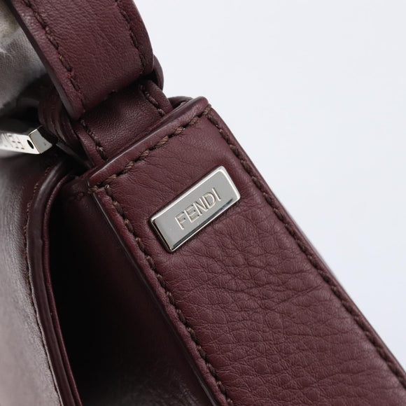 FENDI Mamma Baguette Shoulder Bag Leather Bordeaux Silver 8BR600 Auth am13362SAM