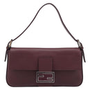 FENDI Mamma Baguette Shoulder Bag Leather Bordeaux Silver 8BR600 Auth am13362SAM-2