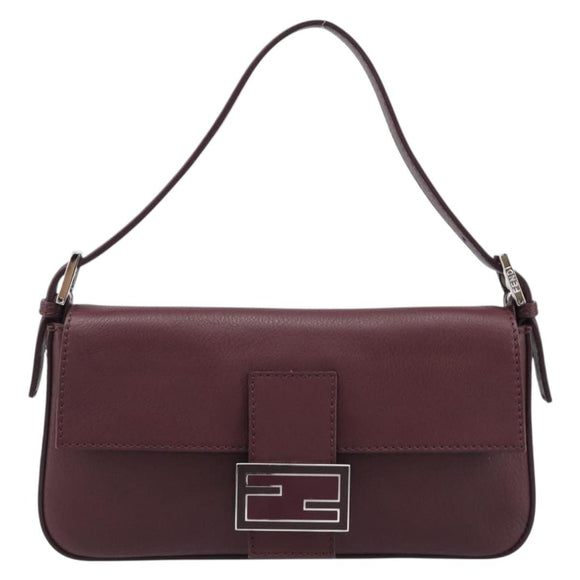 FENDI Mamma Baguette Shoulder Bag Leather Bordeaux Silver 8BR600 Auth am13362SAM
