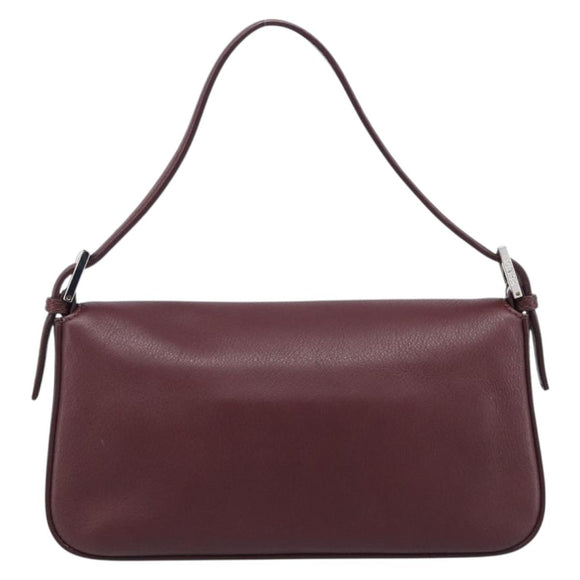 FENDI Mamma Baguette Shoulder Bag Leather Bordeaux Silver 8BR600 Auth am13362SAM