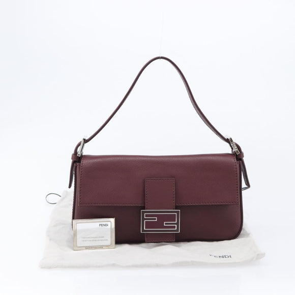 FENDI Mamma Baguette Shoulder Bag Leather Bordeaux Silver 8BR600 Auth am13362SAM