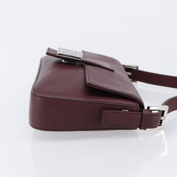FENDI Mamma Baguette Shoulder Bag Leather Bordeaux Silver 8BR600 Auth am13362SAM