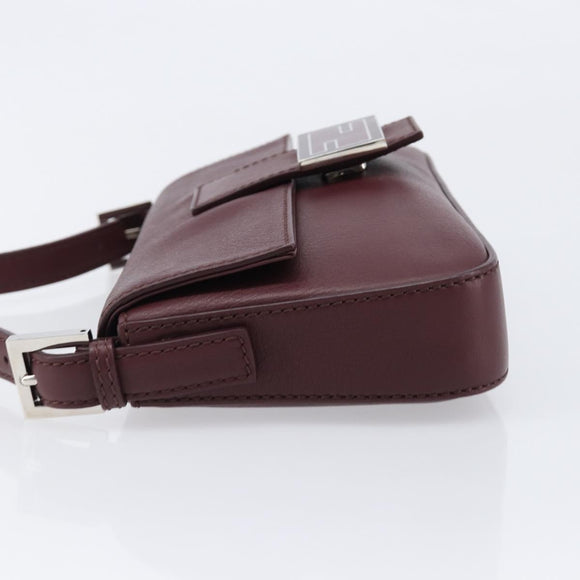 FENDI Mamma Baguette Shoulder Bag Leather Bordeaux Silver 8BR600 Auth am13362SAM