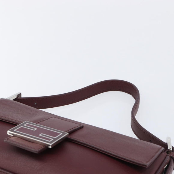 FENDI Mamma Baguette Shoulder Bag Leather Bordeaux Silver 8BR600 Auth am13362SAM