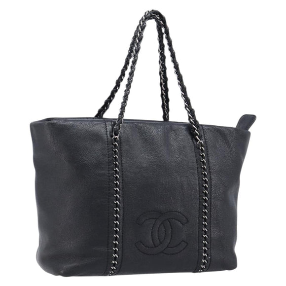CHANEL Luxury Line Chain Tote Bag Leather Black Silver A31702 CC Auth am13366SAM