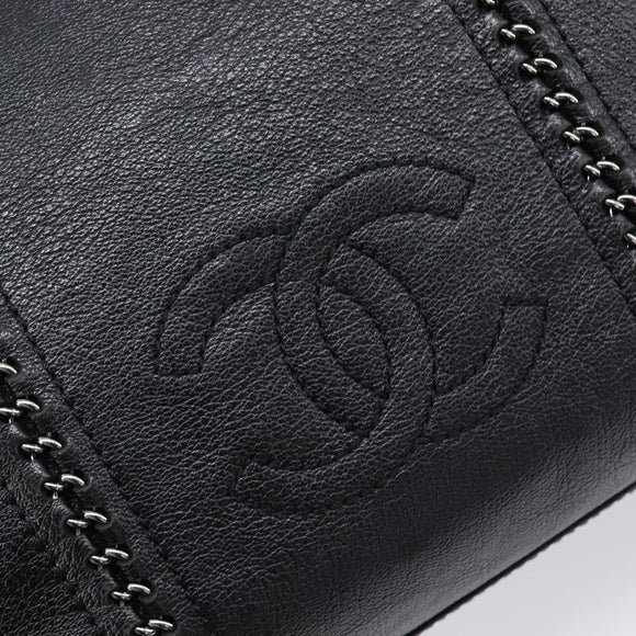 CHANEL Luxury Line Chain Tote Bag Leather Black Silver A31702 CC Auth am13366SAM