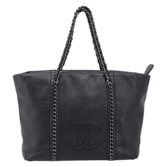 CHANEL Luxury Line Chain Tote Bag Leather Black Silver A31702 CC Auth am13366SAM