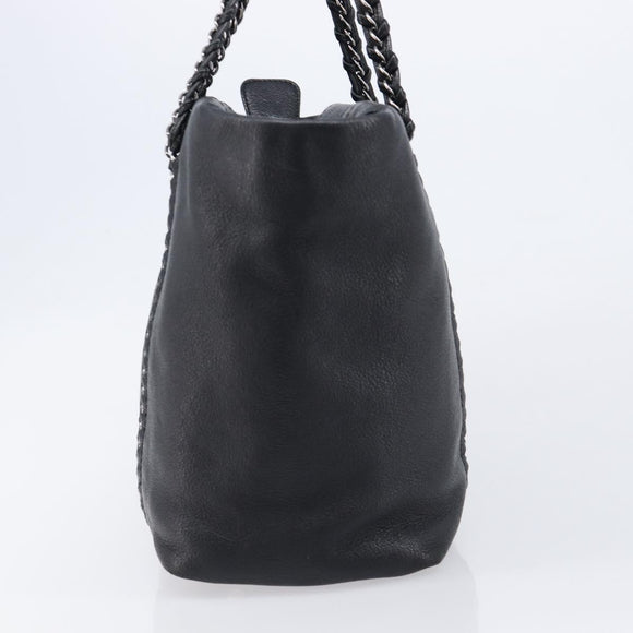 CHANEL Luxury Line Chain Tote Bag Leather Black Silver A31702 CC Auth am13366SAM