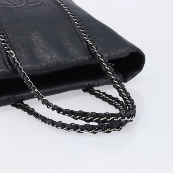 CHANEL Luxury Line Chain Tote Bag Leather Black Silver A31702 CC Auth am13366SAM