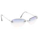 CHANEL CC Rimless Sunglasses Metal Blue Silver CC Auth am13369V-1