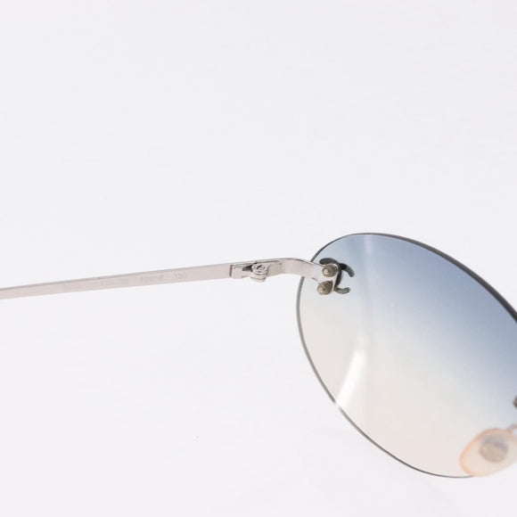 CHANEL CC Rimless Sunglasses Metal Blue Silver CC Auth am13369V