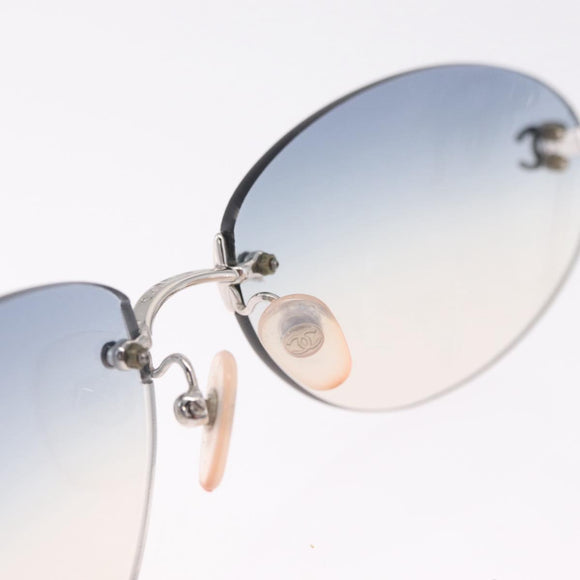 CHANEL CC Rimless Sunglasses Metal Blue Silver CC Auth am13369V
