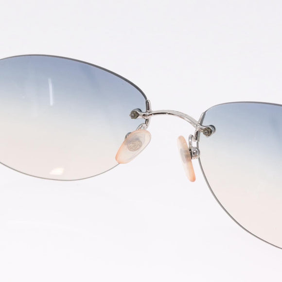 CHANEL CC Rimless Sunglasses Metal Blue Silver CC Auth am13369V