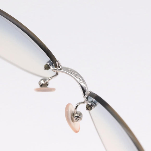 CHANEL CC Rimless Sunglasses Metal Blue Silver CC Auth am13369V