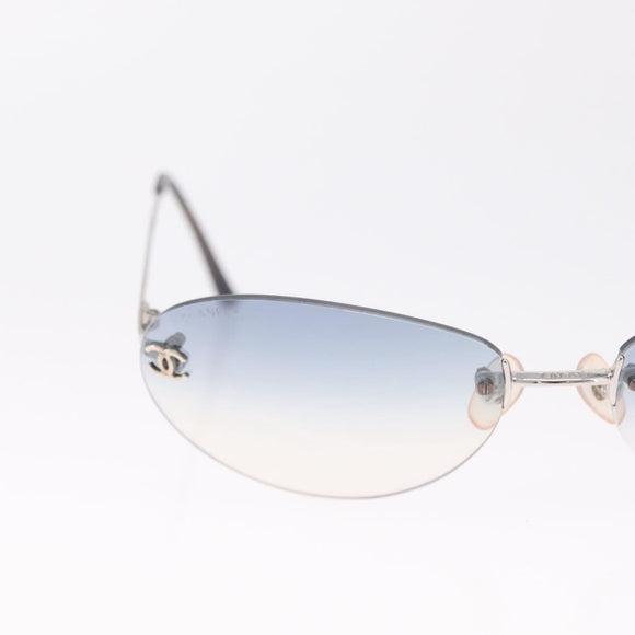 CHANEL CC Rimless Sunglasses Metal Blue Silver CC Auth am13369V