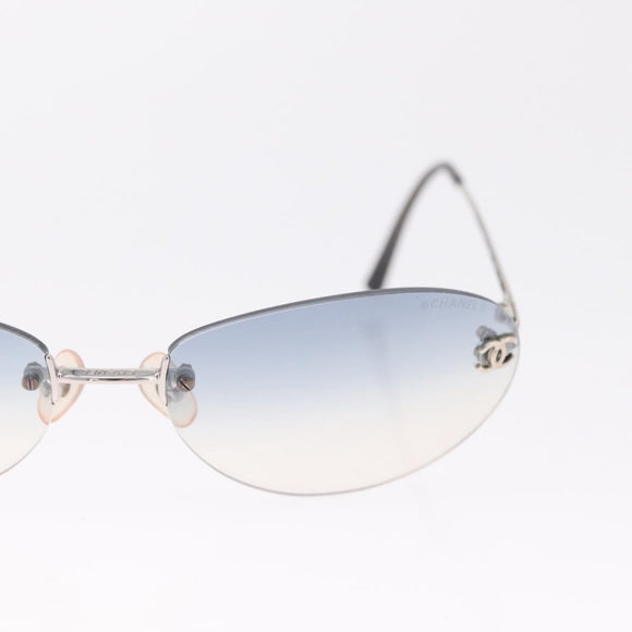 CHANEL CC Rimless Sunglasses Metal Blue Silver CC Auth am13369V