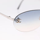 CHANEL CC Rimless Sunglasses Metal Blue Silver CC Auth am13369V-6