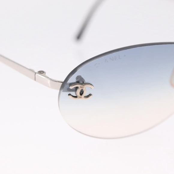 CHANEL CC Rimless Sunglasses Metal Blue Silver CC Auth am13369V