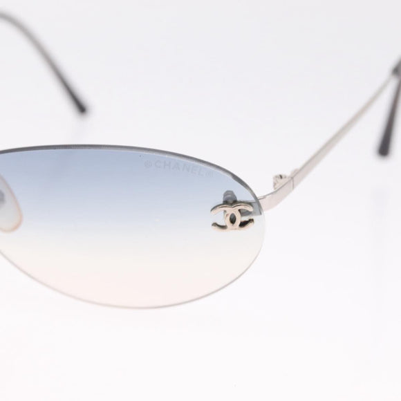 CHANEL CC Rimless Sunglasses Metal Blue Silver CC Auth am13369V