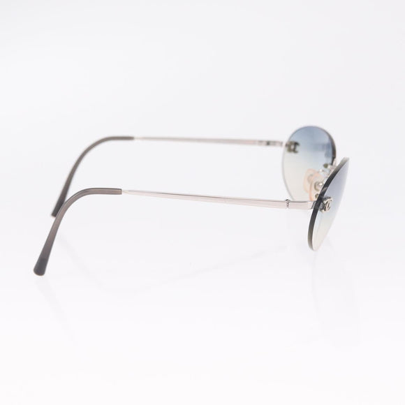 CHANEL CC Rimless Sunglasses Metal Blue Silver CC Auth am13369V