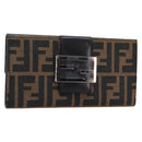 FENDI Zucca Canvas Long Wallet Brown Silver 8M0032 Auth am13370V-1