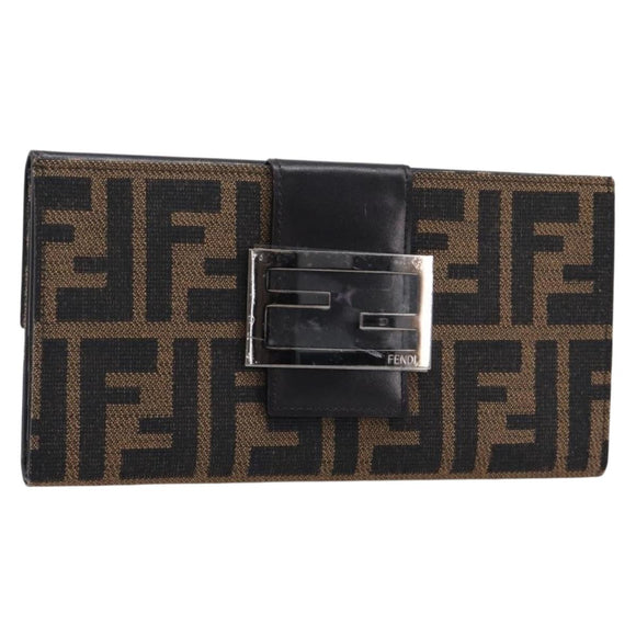 FENDI Zucca Canvas Long Wallet Brown Silver 8M0032 Auth am13370V