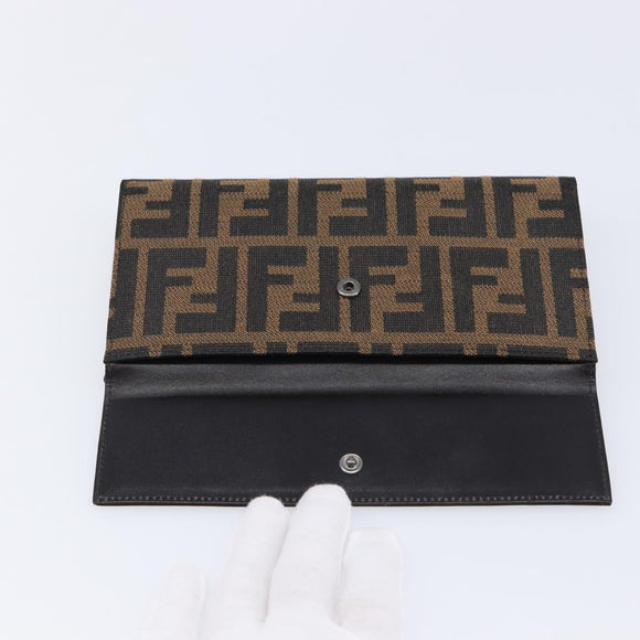 FENDI Zucca Canvas Long Wallet Brown Silver 8M0032 Auth am13370V