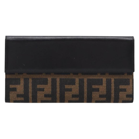 FENDI Zucca Canvas Long Wallet Brown Silver 8M0032 Auth am13370V