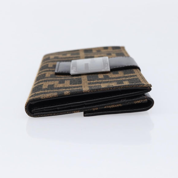 FENDI Zucca Canvas Long Wallet Brown Silver 8M0032 Auth am13370V