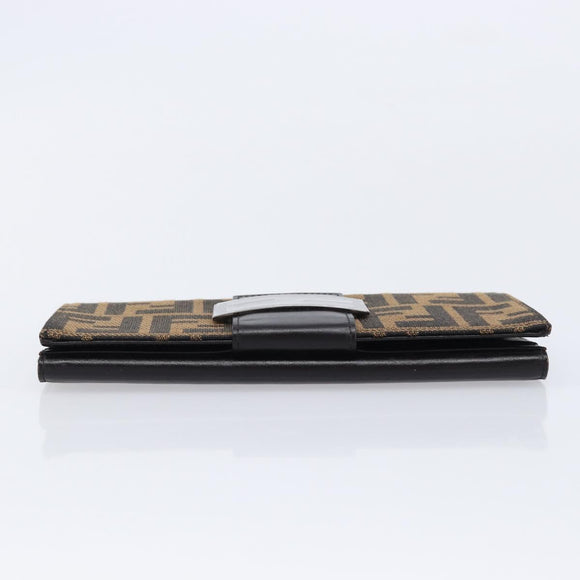 FENDI Zucca Canvas Long Wallet Brown Silver 8M0032 Auth am13370V