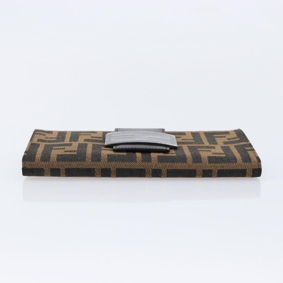FENDI Zucca Canvas Long Wallet Brown Silver 8M0032 Auth am13370V
