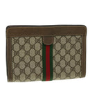 GUCCI GG Canvas Web Sherry Line Clutch Bag Beige Red Green Auth am3107-1