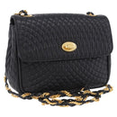 BALLY Matelasse Chain Shoulder Bag Leather Black Auth am3215V-1