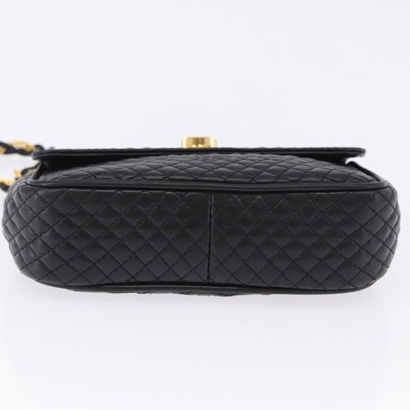 BALLY Matelasse Chain Shoulder Bag Leather Black Auth am3215V