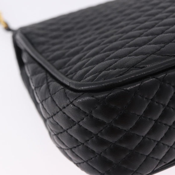 BALLY Matelasse Chain Shoulder Bag Leather Black Auth am3215V