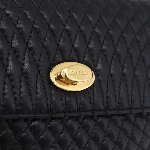 BALLY Matelasse Chain Shoulder Bag Leather Black Auth am3215V
