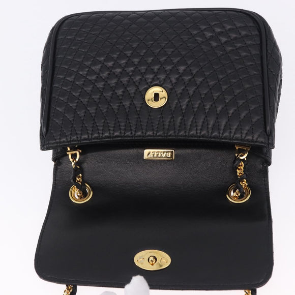 BALLY Matelasse Chain Shoulder Bag Leather Black Auth am3215V