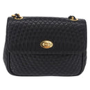 BALLY Matelasse Chain Shoulder Bag Leather Black Auth am3215V-2