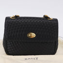 BALLY Matelasse Chain Shoulder Bag Leather Black Auth am3215V-27