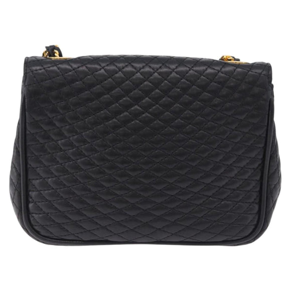 BALLY Matelasse Chain Shoulder Bag Leather Black Auth am3215V