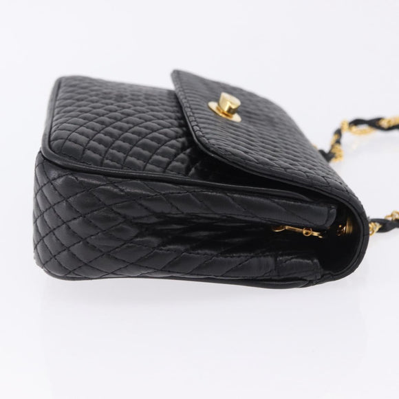 BALLY Matelasse Chain Shoulder Bag Leather Black Auth am3215V
