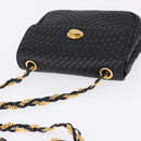 BALLY Matelasse Chain Shoulder Bag Leather Black Auth am3215V-6