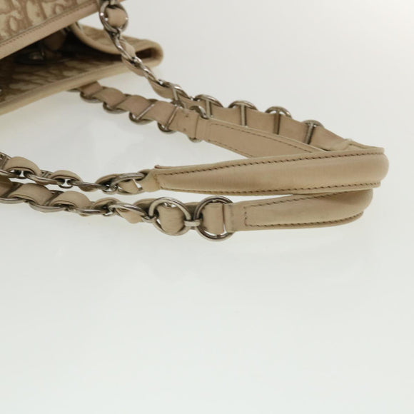Christian Dior Trotter Canvas Chain Tote Bag PVC Leather Beige Auth am3502