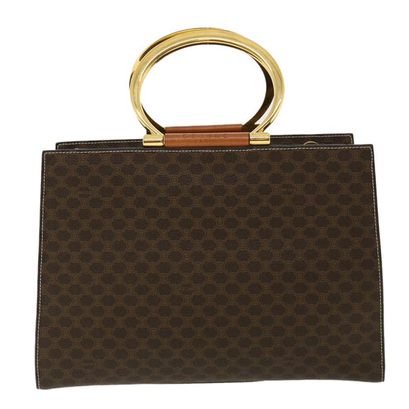 CELINE Macadam Canvas Hand Bag PVC Leather Brown Auth am3558V