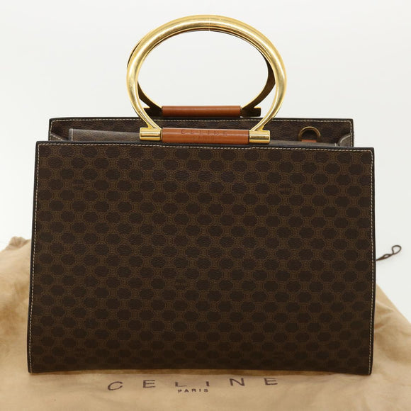 CELINE Macadam Canvas Hand Bag PVC Leather Brown Auth am3558V